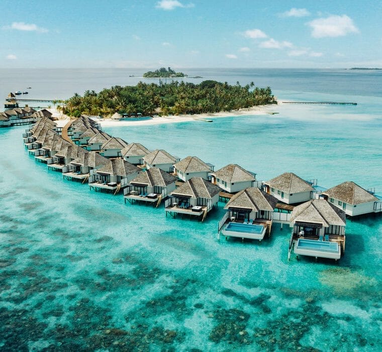 Aerial of water villas at Nova Maldives