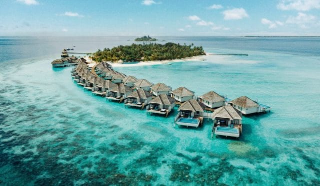 Aerial of water villas at Nova Maldives