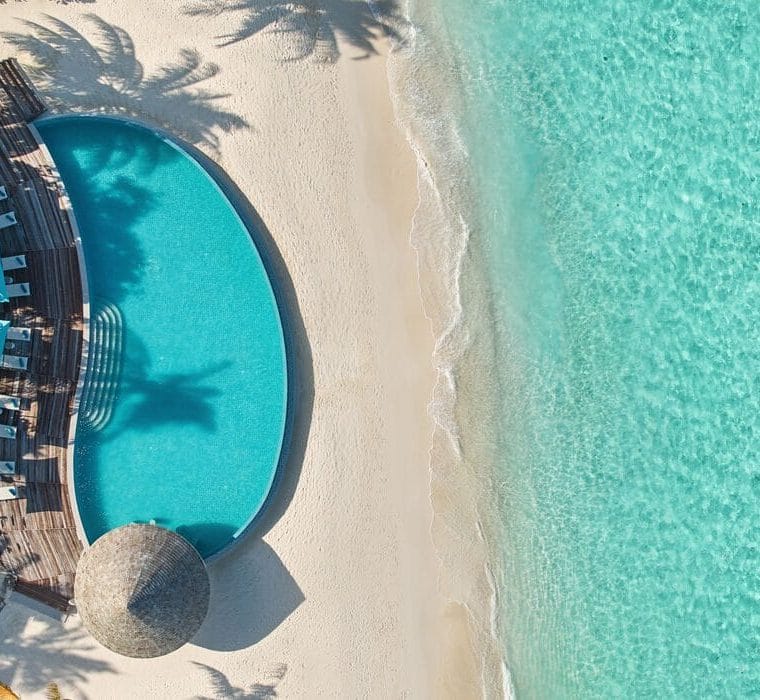 An aerial of Solis, the pool bar at Nova Maldives