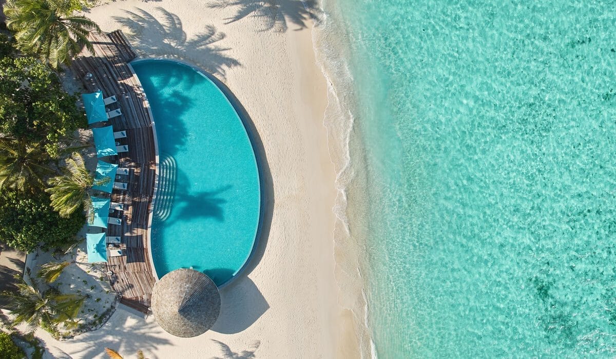 An aerial of Solis, the pool bar at Nova Maldives