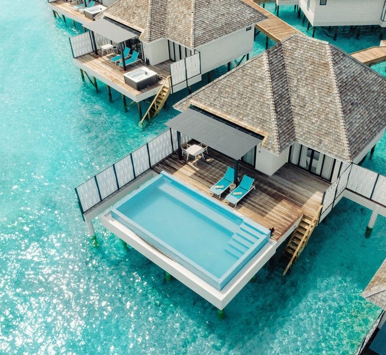 Exterior of water villa with private pool at Nova Maldives